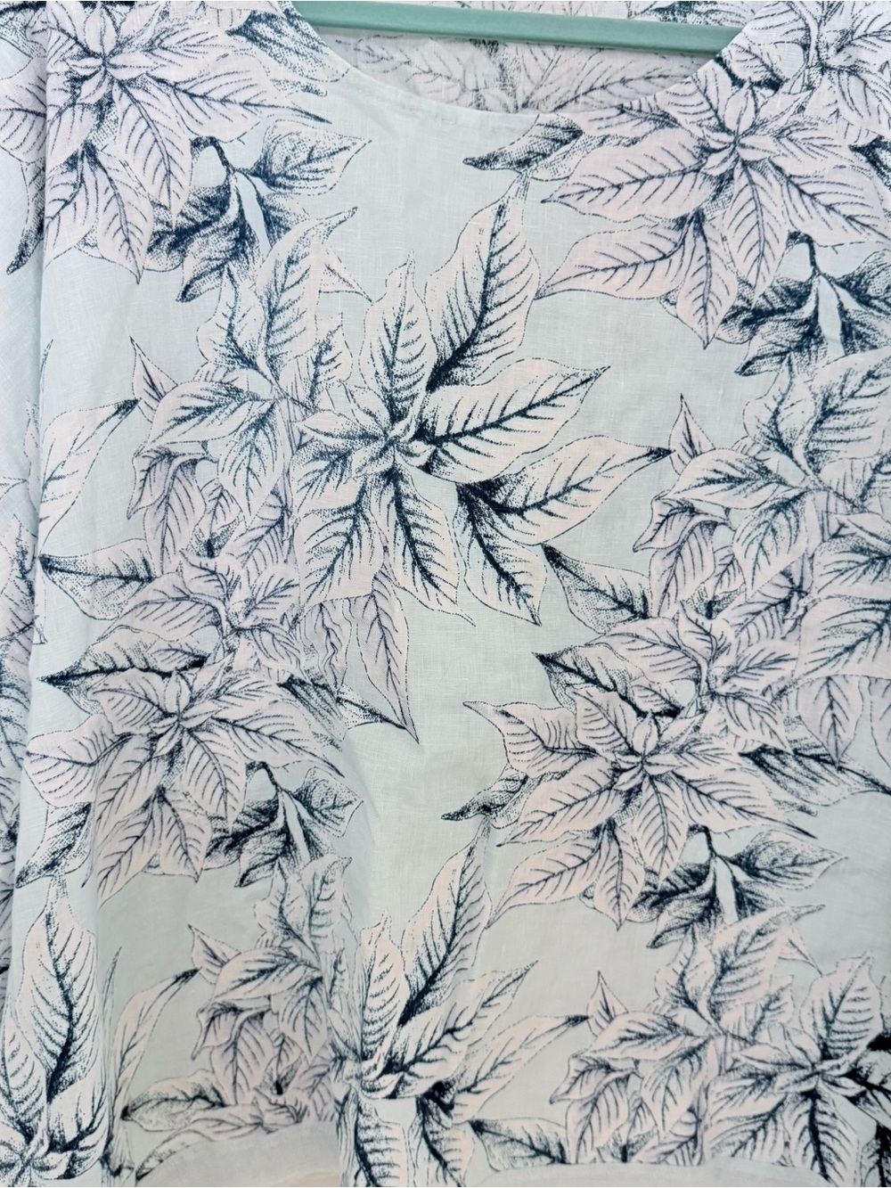 Peck & Peck Womens Top XL blue linen floral tropical batwing short sleeve EUC - Picture 7 of 14